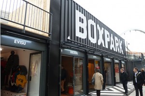 Boxpark pop up shopping mall Shoreditch East London