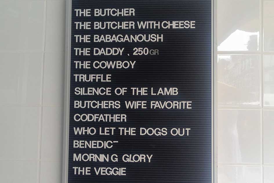 The burger menu at The Butcher Amsterdam